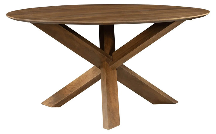 Arcadia Round 3-Legged Dining Table in Medium Walnut - round mango wood dining table by LH - Whats New Furniture Portland OR