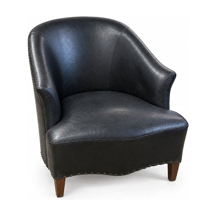 Black leather club armchair with considerable wear on the leather - Whats New Furniture Portland OR