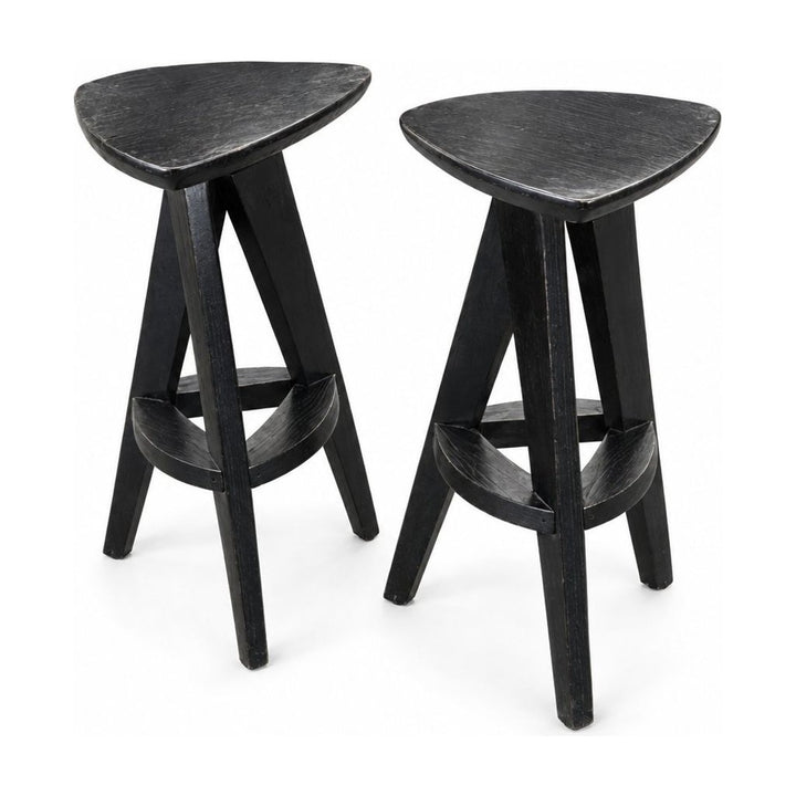 Black wood bar stool with a compact square seat