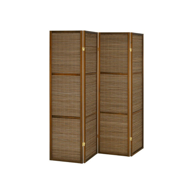 Browning 4-Panel Bamboo Room Divider in walnut - bamboo folding screen by Coaster - Whats New Furniture Portland OR