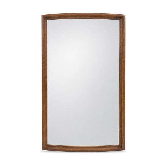 Medium walnut mid-century wall mirror with a slim vertical wood frame by Broyhill