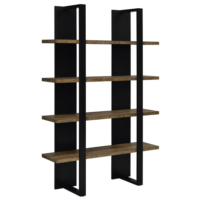 Danbrook 71-inch 4-shelf Bookshelf Black and Aged Walnut - What's New Furniture Portland