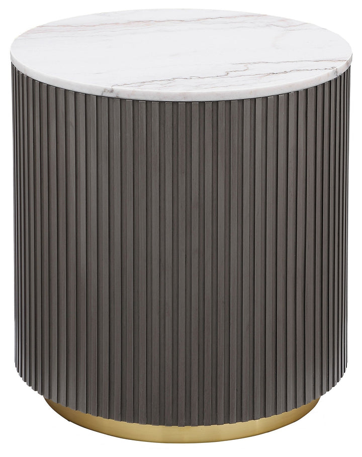 Jason Round White Marble Top Side End Table Charcoal - What's New Furniture Portland