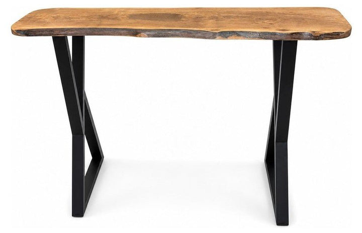 Walnut English walnut console table with a slim 41-inch top and tall legs.