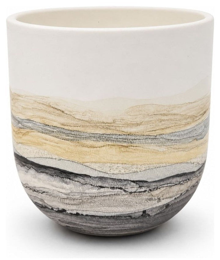 White ceramic wall-mounted planter vase with hand-painted surface