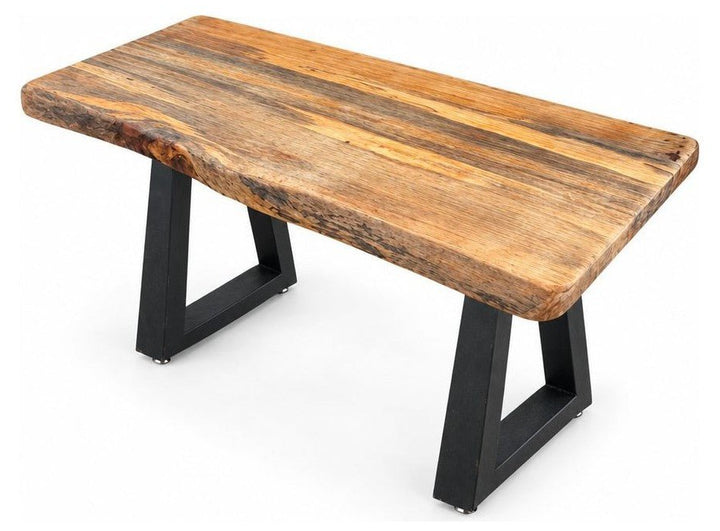 Blue-Stained Pine end table with visible pine grain and a long, low silhouette.
