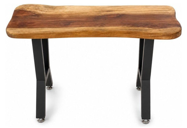 Redwood mid-century coffee table with compact low rectangular top and sculptural wood grain.