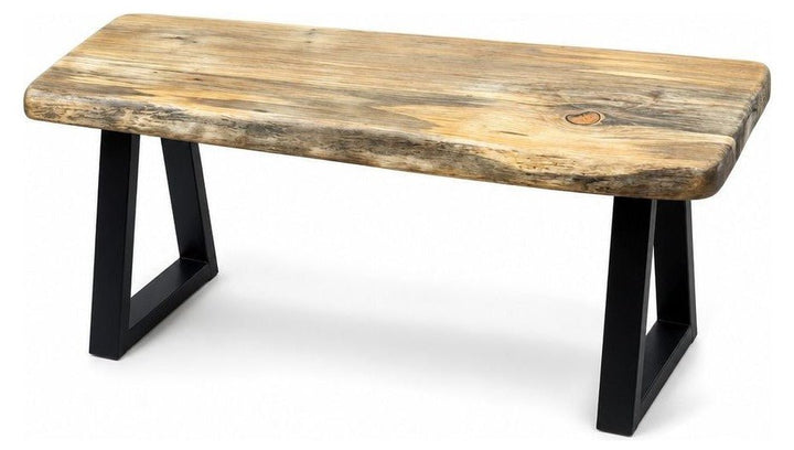 Pine solid wood end table with a long slim top and low 18-inch height.