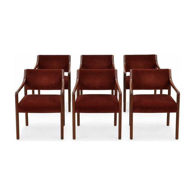 Red Velvet vintage dining chairs with sculpted Gunlocke frames, set of six