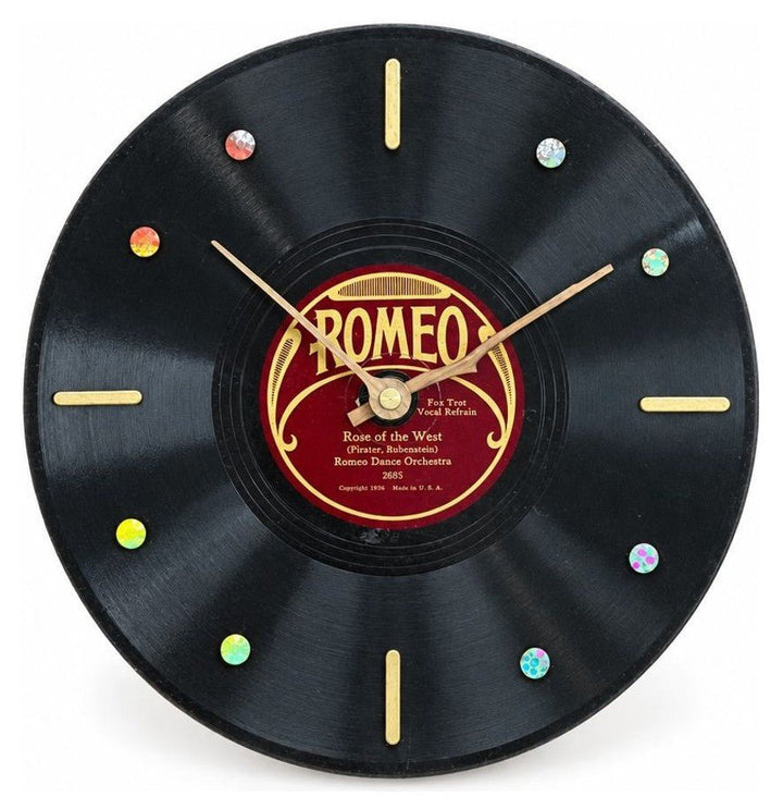 Black vintage vinyl clock with a Rose of the West face.