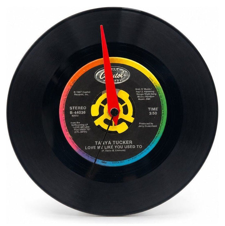 Black Tanya Tucker 7-inch vinyl record clock with analog hands and label graphics.