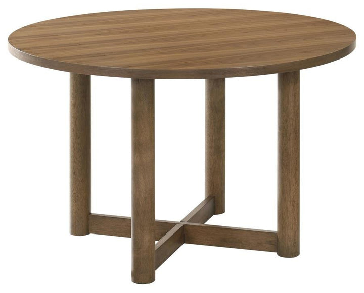Crestmore Round Wood Dining Table in walnut - round walnut dining table by Coaster - Whats New Furniture Portland OR