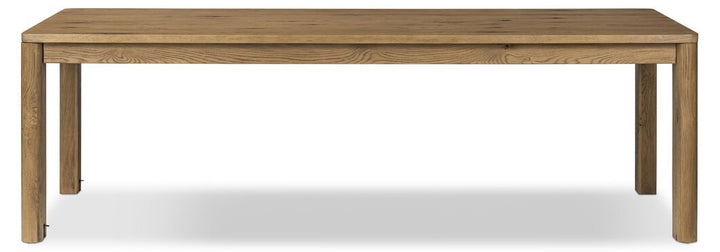 Noeline Extension Dining Table in Resawn Worn Oak front studio view - Whats New Furniture Portland OR