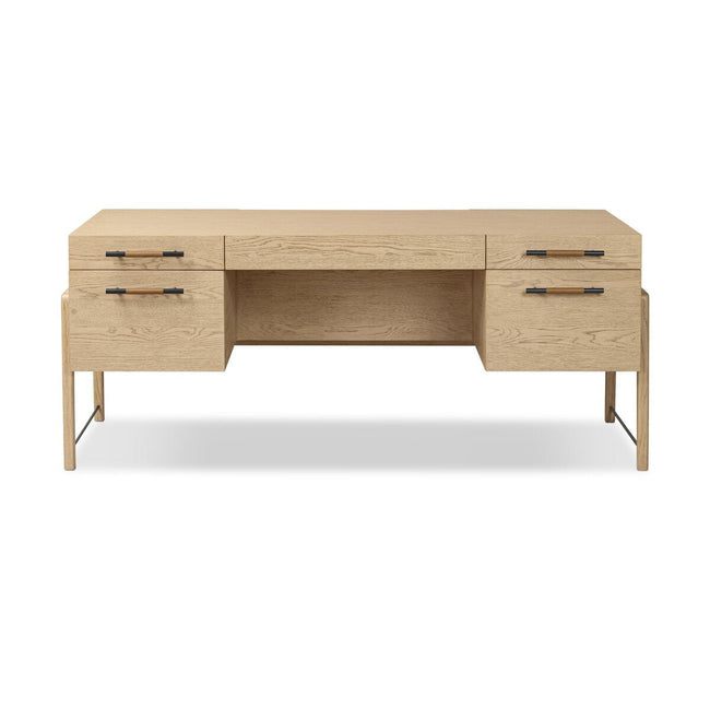Rosedale Executive Desk in Yucca Oak Veneer front studio view - Whats New Furniture Portland OR