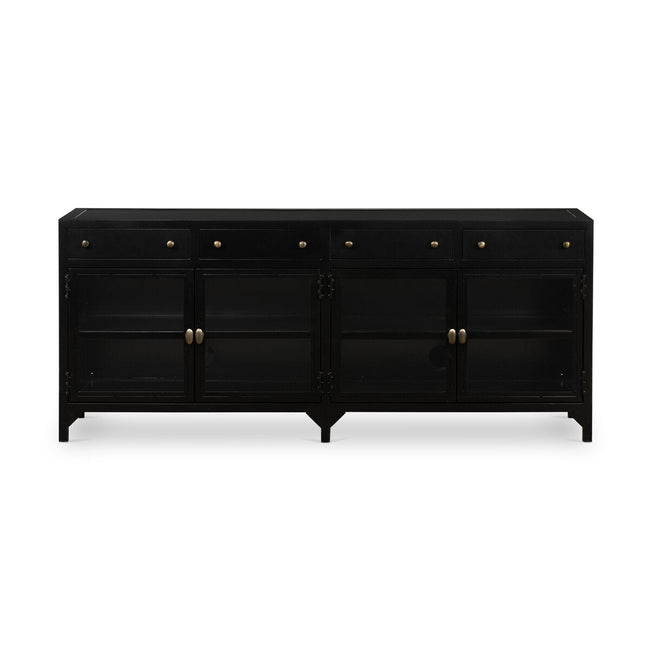Shadow Box Media Console in Black front studio view - Whats New Furniture Portland OR