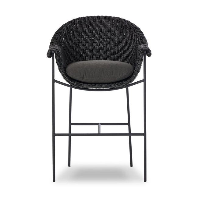 Suerte Outdoor Bar + Counter Stool in Arashi Ink front studio view - Whats New Furniture Portland OR