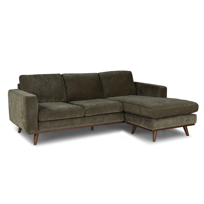 Glenwood Reversible Sectional in Moss Olive Green side angle - reversible chaise sectional - Whats New Furniture Portland OR