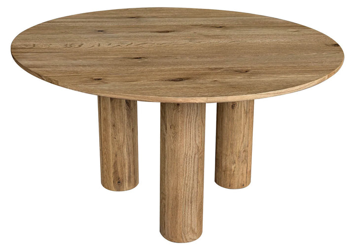 Jasper Round Dining Table in Natural oak - round dining table with cylindrical block legs - Whats New Furniture Portland OR