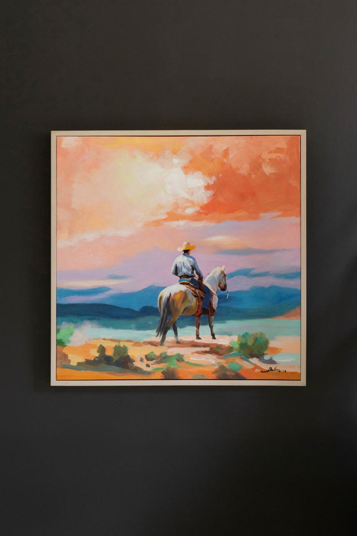 Framed Acrylic Cowboy Painting - Whats New Furniture Portland OR