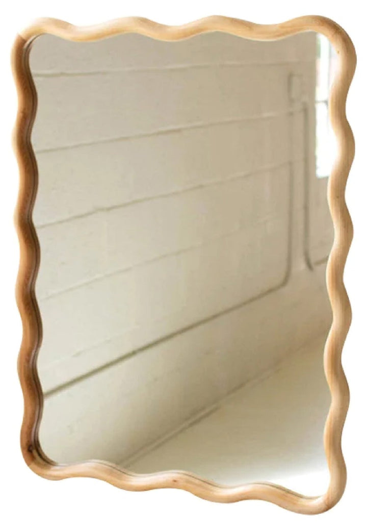 Wooden Squiggle Framed Mirror studio product photo on white background - What's New Furniture - Portland, Oregon