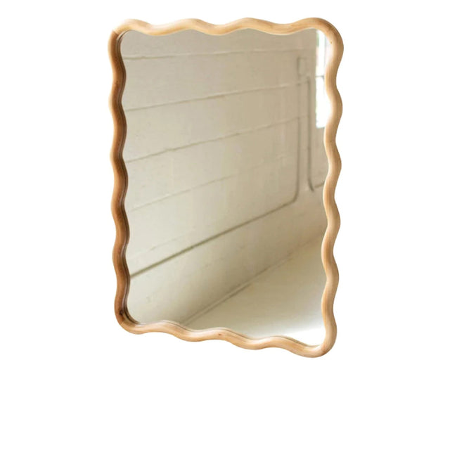 Wooden Squiggle Framed Mirror studio product photo on white background - What's New Furniture - Portland, Oregon