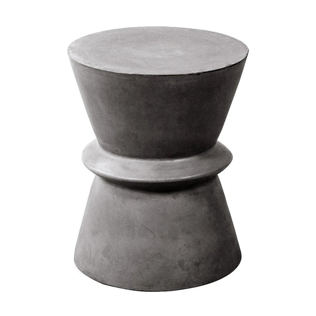 Hourglass concrete side table in Dark Grey front view - cast concrete drum side table - Whats New Furniture Portland OR
