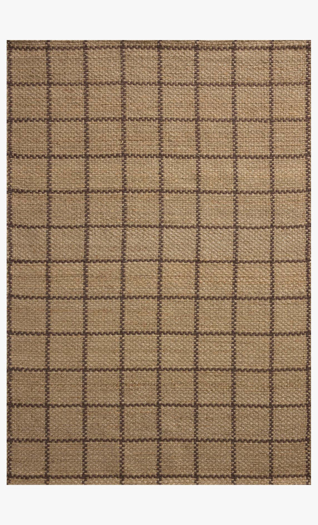 Fletcher Jute Rug in Natural Brown full view showing the large windowpane grid pattern - Chris Loves Julia x Loloi - Whats New Furniture Portland OR