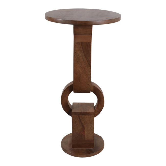 Mango Wood Ring Pedestal Drink Table 24", Honey front view - side table by Sagebrook Home - Whats New Furniture Portland OR