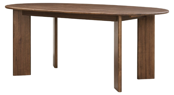 Drego 79-inch Oval Dining Table in Dark Walnut, angled view - Whats New Furniture