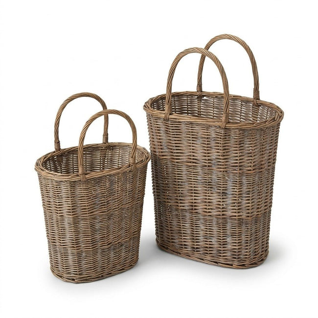 Oval Wicker Baskets (Set of 2) - wicker storage basket set by Kalalou - Whats New Furniture Portland OR