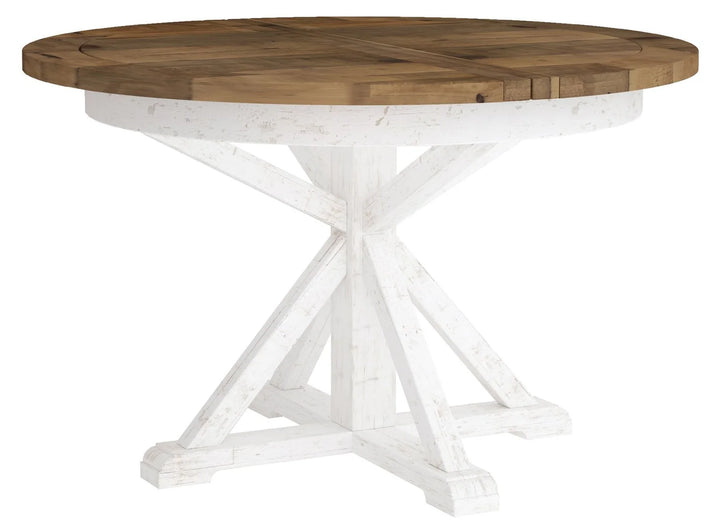 Provence Round Extension Table in White & Natural - round extension dining table by LH - Whats New Furniture Portland OR