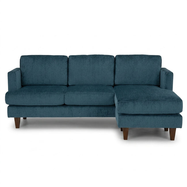 Alpine Sofa Chaise in Lush Turquoise deep turquoise chenille fabric - plush mid-century - Whats New Furniture Portland OR