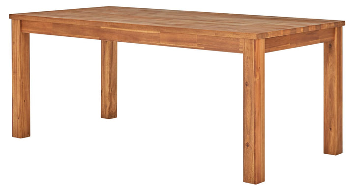 Tiburon Dining Table in Amber front angle - solid acacia wood - Whats New Furniture Portland OR