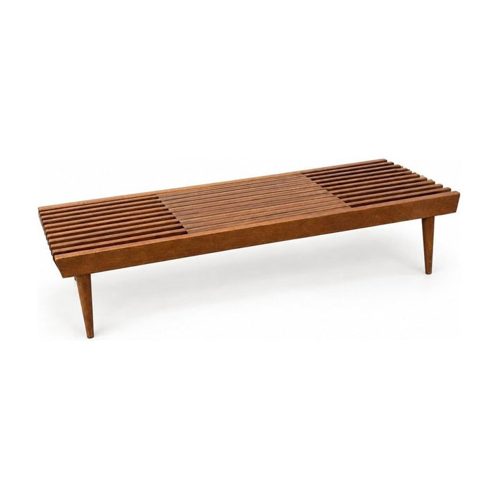 Walnut slat bench with an extending seat, made in Yugoslavia - Whats New Furniture Portland OR