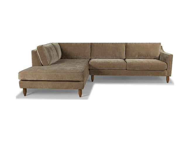 Edgewater Sectional in Canna Chocolate - mid-century velvet sectional private label - Whats New Furniture Portland OR