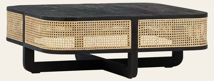 Kanton Coffee Table in Black/Rattan - rattan coffee table by Dovetail - Whats New Furniture Portland OR