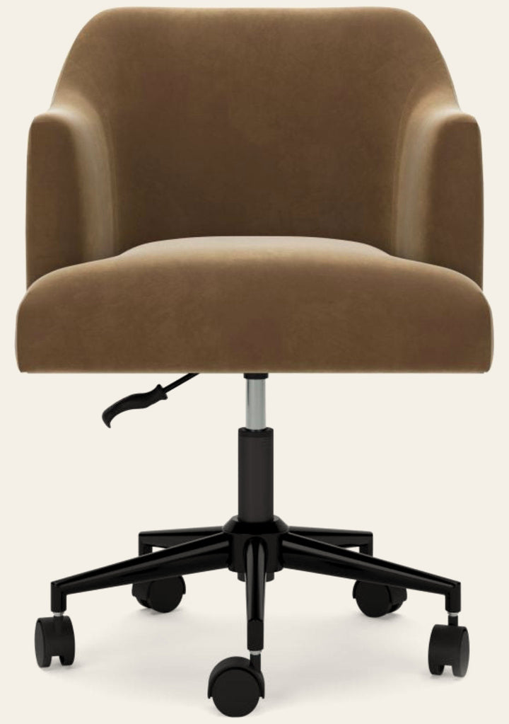 Austanny Desk Chair in warm brown - swivel barrel-back desk chair by Ashley - Whats New Furniture Portland OR