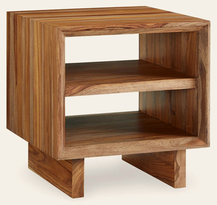 Dressonni End Table in Natural Sheesham - two shelf end table by Ashley - Whats New Furniture Portland OR
