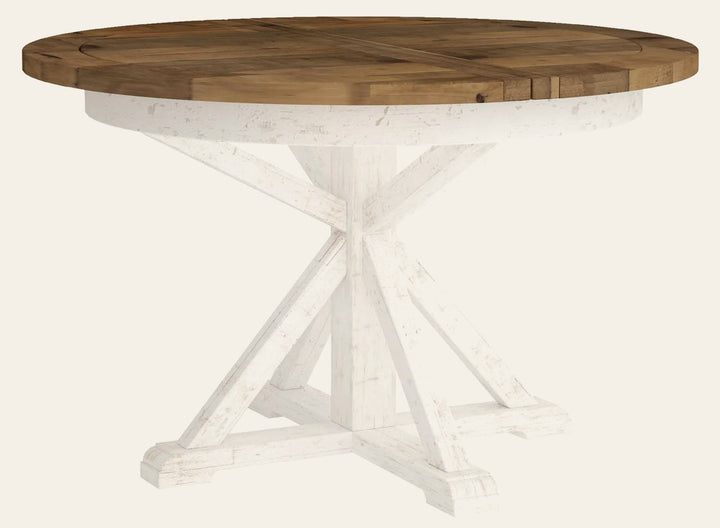 Provence Round Extension Table in White & Natural - round extension dining table by LH - Whats New Furniture Portland OR