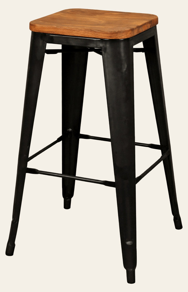 Metropolis Wood Seat Backless Bar Stool in black & wood - backless pine-seat bar stool - Whats New Furniture Portland OR