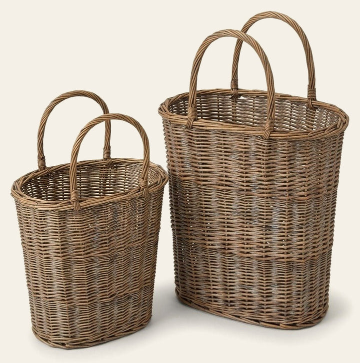 Oval Wicker Baskets (Set of 2) - wicker storage basket set by Kalalou - Whats New Furniture Portland OR