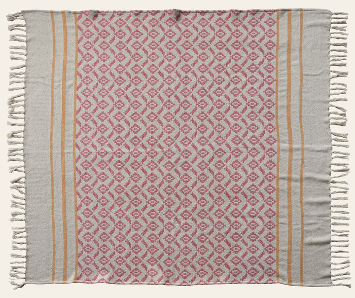 Woven Recycled Cotton Blend Jacquard Throw with Stripes & Fringe - Whats New Furniture Portland OR