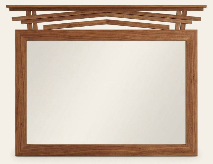 Urban Mission Mirror in Black Walnut with mission-style decorative crown - Whats New Furniture Portland OR