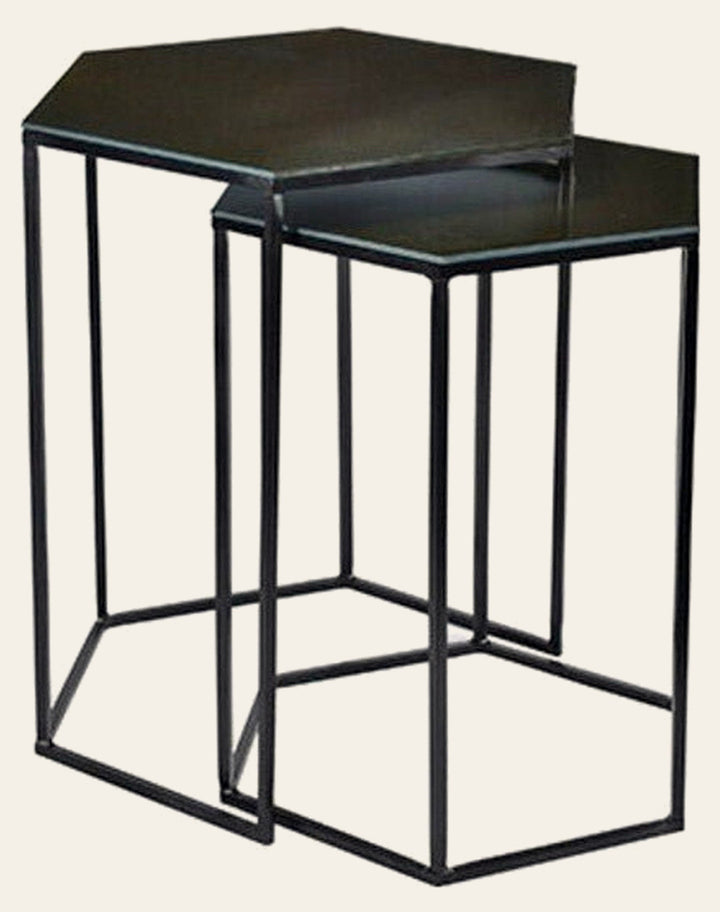 Polygon Nesting Accent Tables in Glass Iron - Glass Iron nesting accent tables by Moe's - Whats New Furniture Portland OR