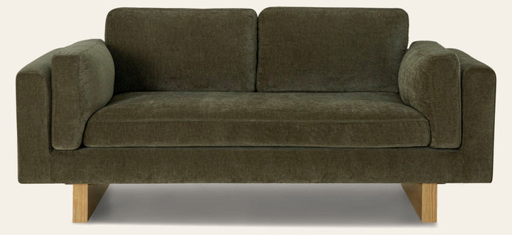 Lovejoy 2-Seater Sofa in Moss Olive Green recycled fabric, front view — Portland private-label - What's New Furniture