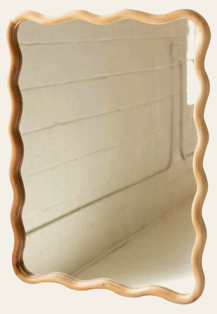 Wooden Squiggle Framed Mirror studio product photo on white background - What's New Furniture - Portland, Oregon
