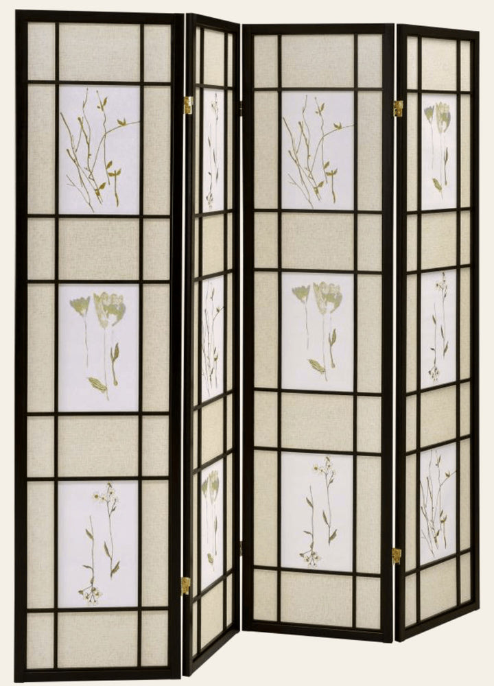 Catabella 4-Panel Room Divider Folding Shoji Screen Floral - What's New Furniture - Portland, Oregon