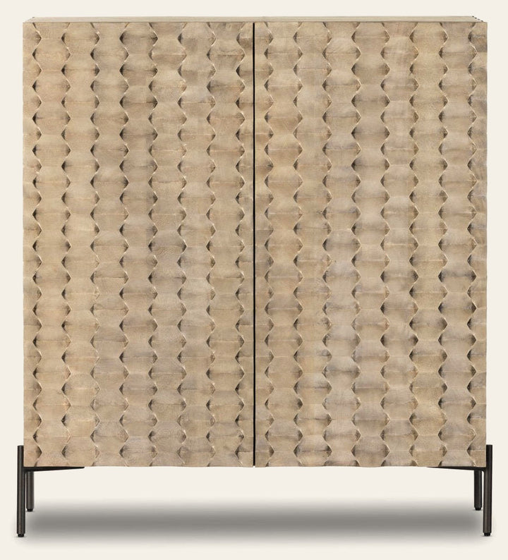 Raffael Bar Cabinet Carved Stonewash Grey Mango - Bar Cabinet by Four Hands - What's New Furniture Portland
