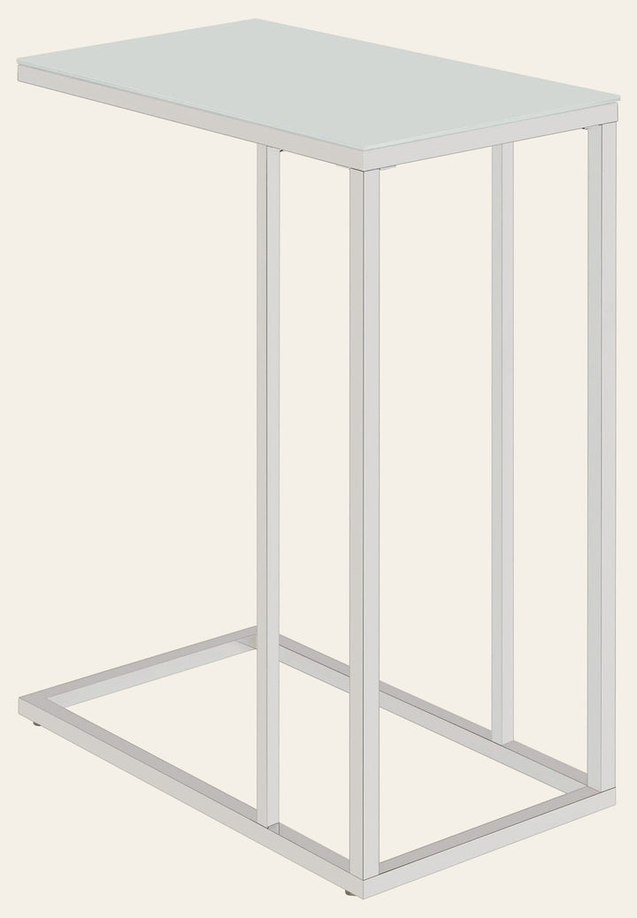 Stella White Glass Top C-Shaped Sofa Side Table Chrome - What's New Furniture Portland