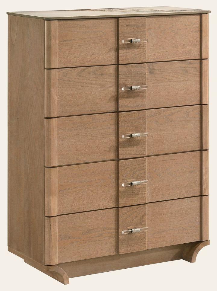 Leanne 5-drawer Sinter Stone Top Chest of Drawers Light Oak - What's New Furniture Portland